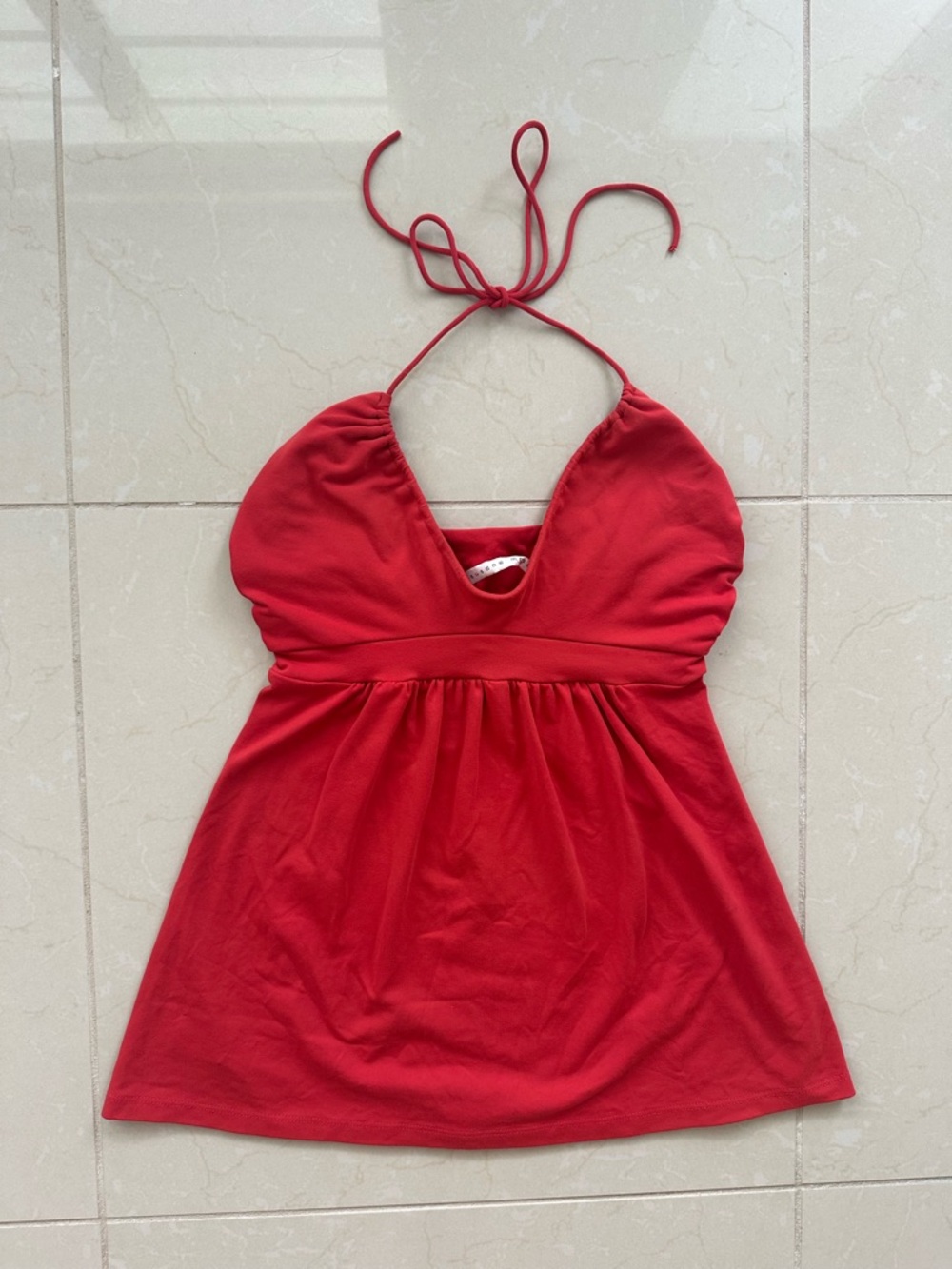 Susana Monaco Coral Red Adjustable 
Halter Babyboll Top
